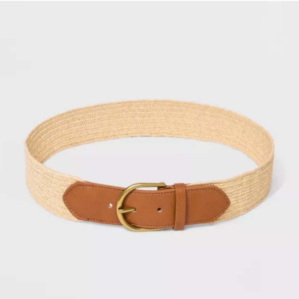 Papaya Stretch Belt with Tabs - Raffia-#76-2 - Picture 2 of 4